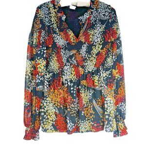 Anthropologie Akemi + Kin Womens Adria Top Size M Dark Fairy Floral Smocked